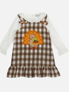 Rare Editions Plaid Turkey Dress with White Bodysuit 18mo